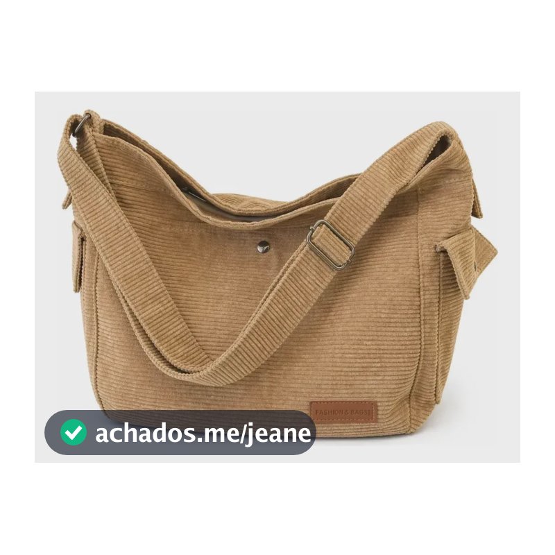 Bolsa Feminina Veludo Grande Transversal Ombro Casual Leve Cáqui Listras