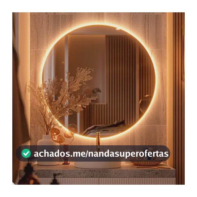 Espelho Redondo 50cm C/ Led Para Parede Quarto Banheiro Sala Moldura Redondo 50cm Led Quente