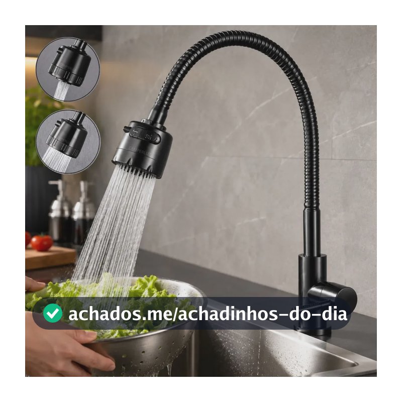 Torneira Gourmet Flexível Giratória Cozinha Pia Bancada Cuba 2 Jatos Preto - Marca Camperluz