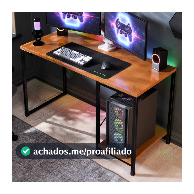 Escrivaninha Gamer Tokyo Mdf Mesa Para Computador Home Office E Estudos Com Suporte Para Cpu E Prateleira Lateral Estrutura Em Aço Estilo Industrial Design Moderno Amplo Cor Canela Preto Preto/canela