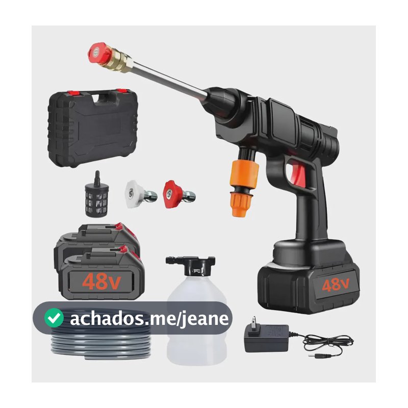 Lavadora Portátil Alta Pressão Pistola 1000W 48V 2 Baterias