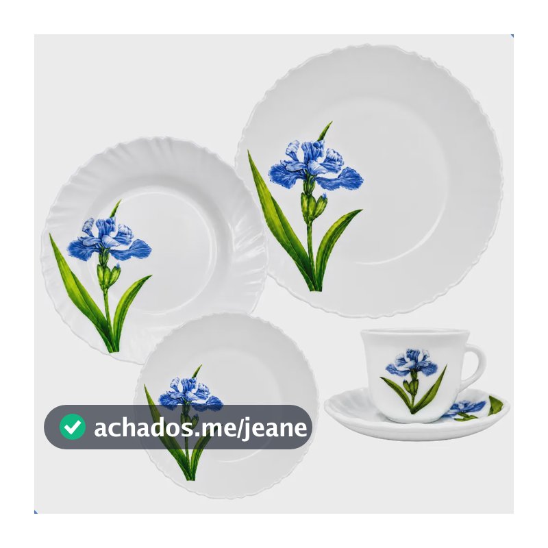 Aparelho De Jantar 20 Peças Vidro Opaline Para Mesa Posta Branco Floral