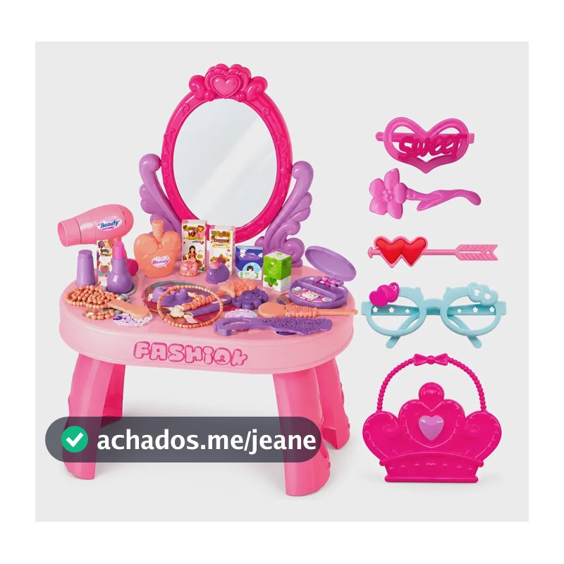 Penteadeira Infantil Princesa Brinquedo Com Kit Acessórios Rosa-chiclete
