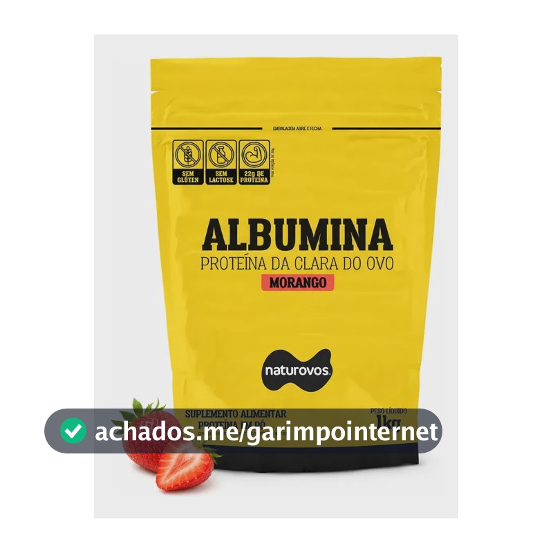 Albumina Naturovos Sabor Morango em Pó 1kg Refil Proteína