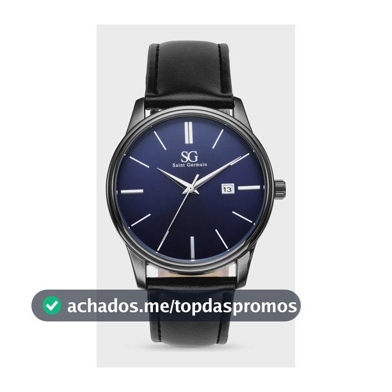 Relógio Masculino Couro Azul Caixa Prata Saint Germain 42mm Preto Azul-marinho