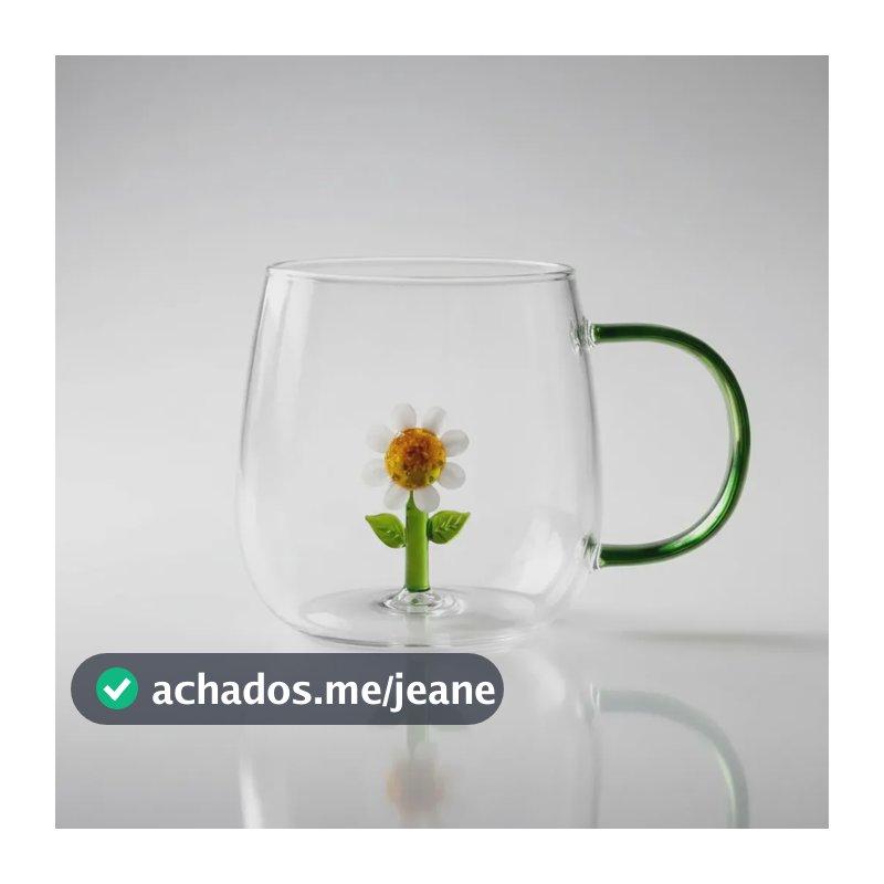 Caneca Xicara De Vidro 3d Rosa Borossilica Presente Amor Transparente Margarida/ Verde