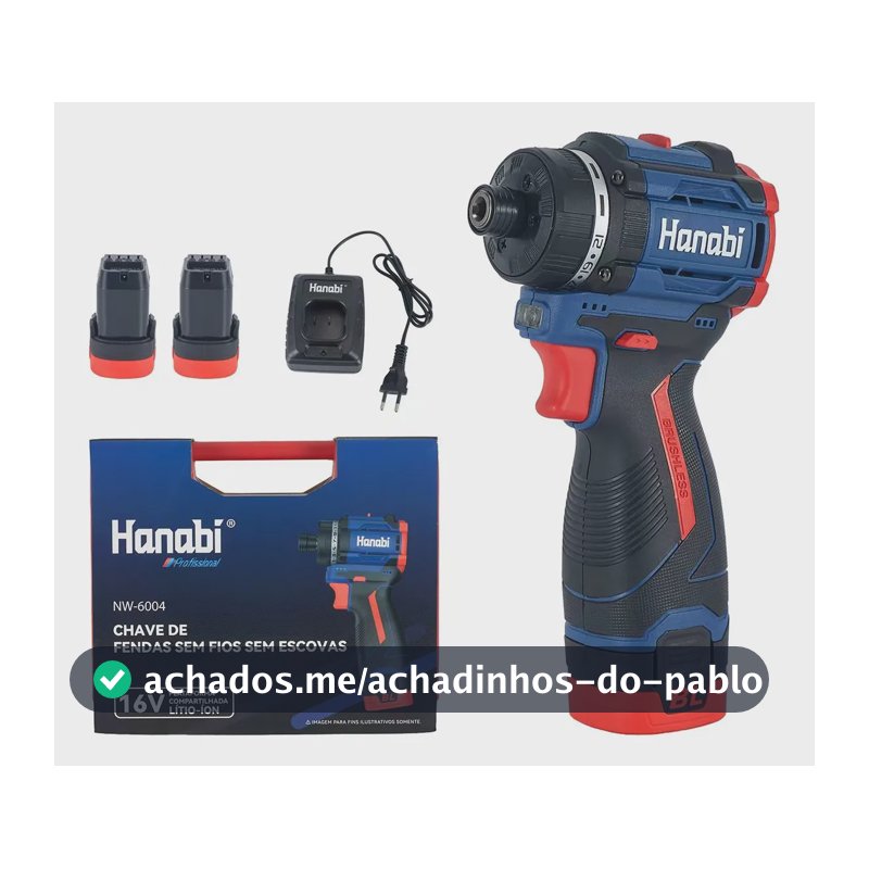 Parafusadeira Brushless 16v Hanabi Com 2 Baterias Preto 127/220v 50/60hz