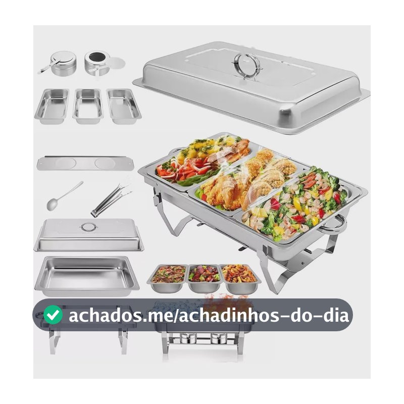 Rechaud Retangular 11 L Com 3 Cubas 1/3 Banho Maria Gourmet Adequado Para Bufês