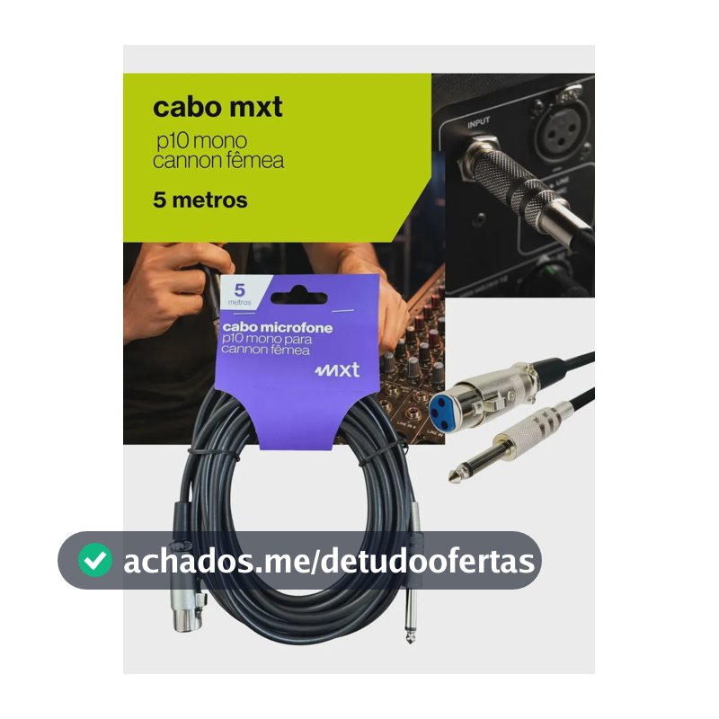 Cabo Áudio P10 Mono para XLR Fêmea 5 Metros Blindado