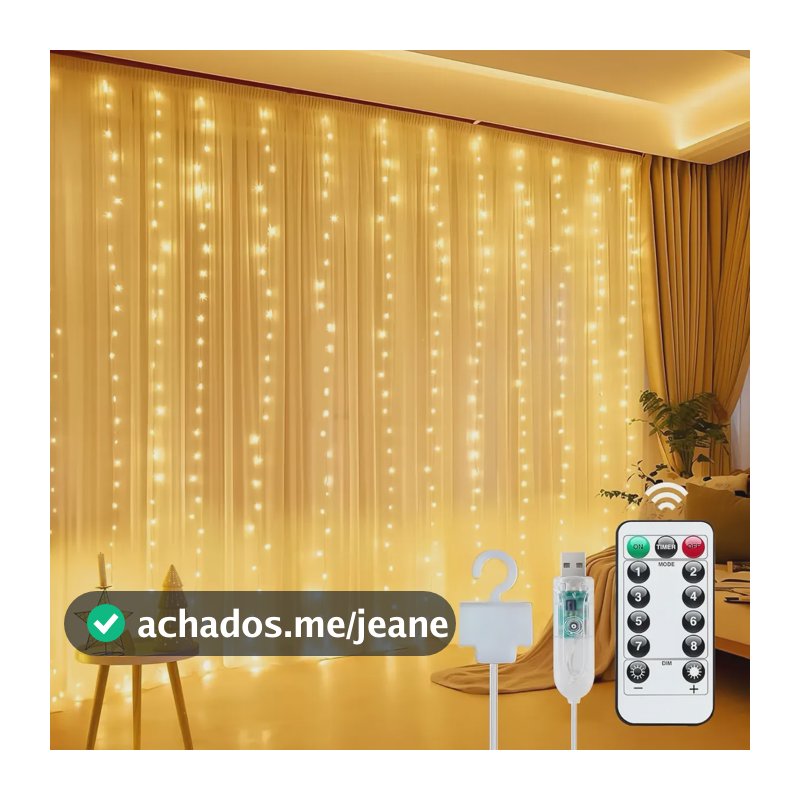 Luz De Cortina 300 Leds 3x3 M Pisca Pisca Decoração De Natal Amarelo 110220 V