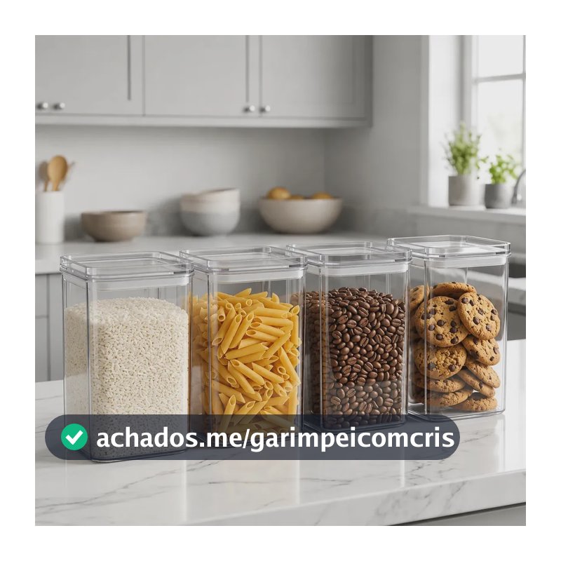 Kit 4 Potes Herméticos 1 Litro Porta Mantimentos De Cozinha Trasnparente