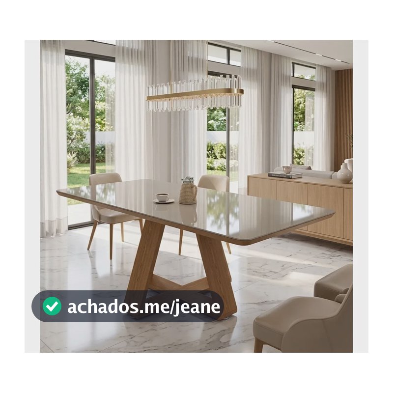 Mesa De Jantar Retangular Com Tampo Vidro 100% Mdf Cozinha Off White Nature