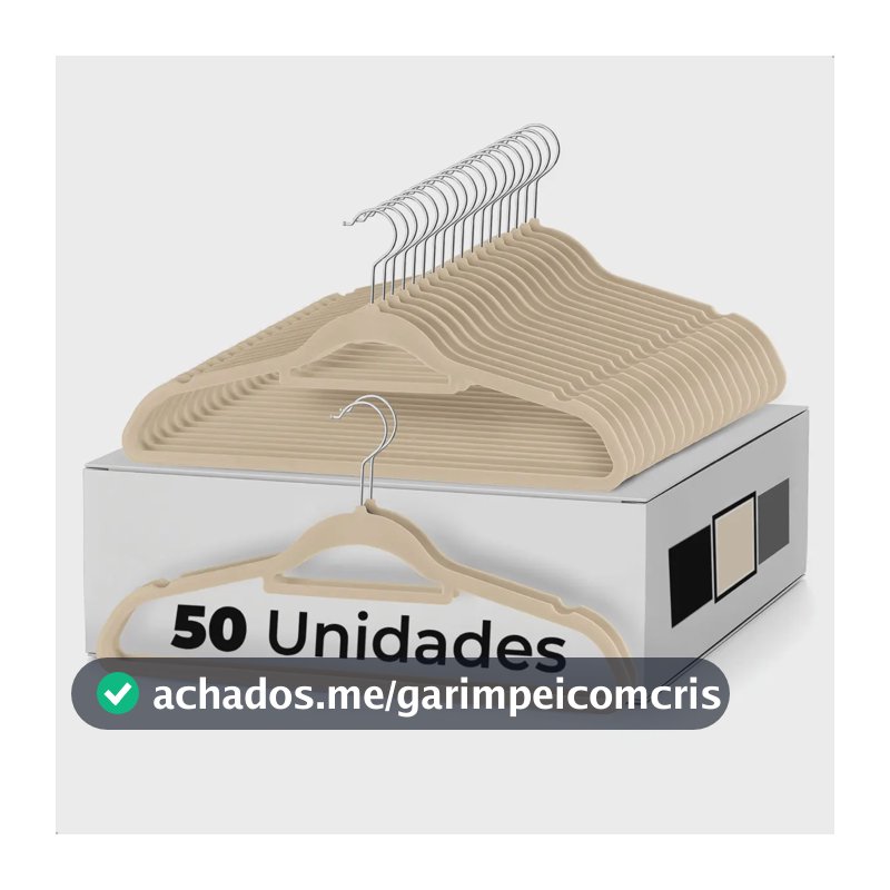 Vittak Kit 50 Cabides Veludo Adulto Slim Antideslizante Organizador Roupas Cor Bege