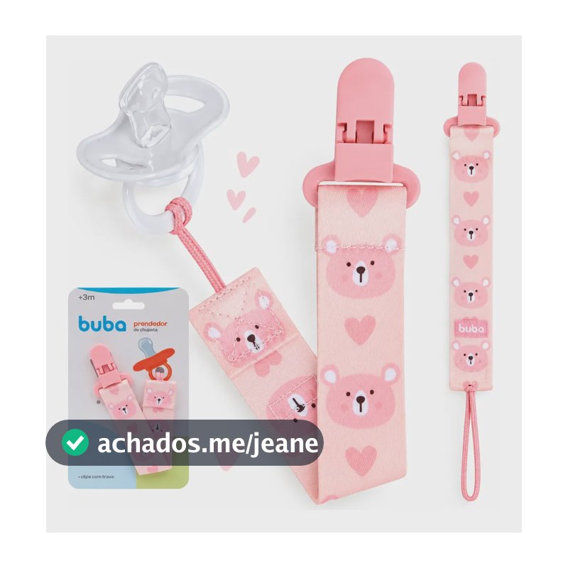 Prendedor De Chupeta Bebê Original Buba Ursinho Rosa