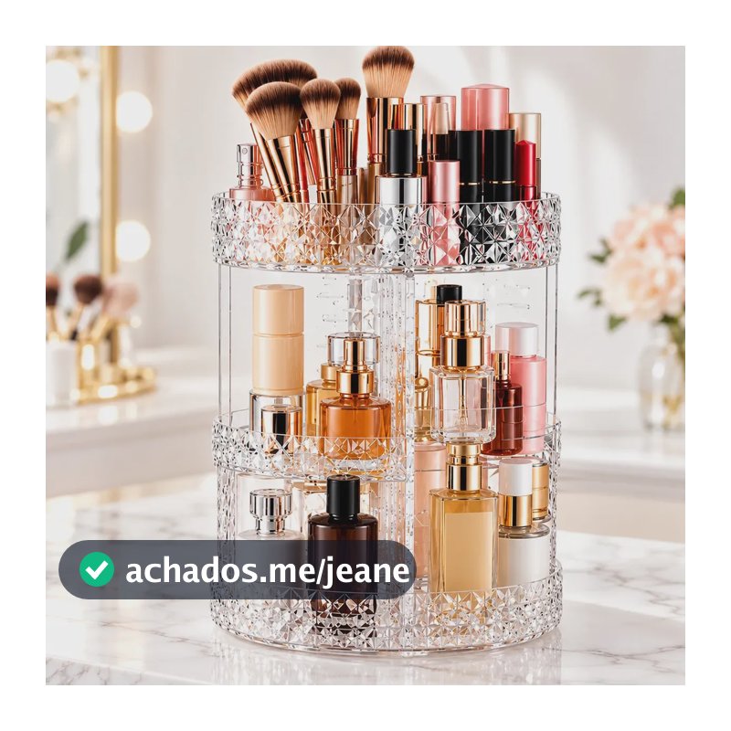 Organizador de Maquiagem Giratório Porta Cosméticos Transparente Suporte Para Batons Pincéis Perfumes 3 Andares Ashig