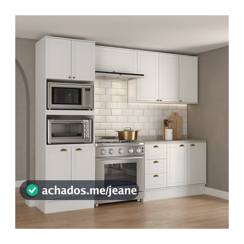 Armário de Cozinha Completa com Balcão MDF 270 cm Milla Charm Carraro Branco