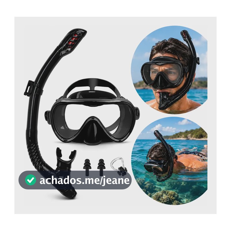 Kit De Mergulho Profissional Máscara E Snorkel Adulto Preto