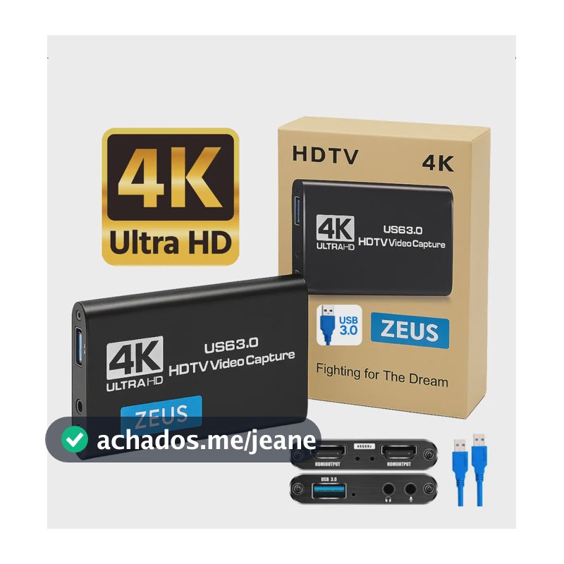 Zeus Placa De Captura Externa Premium Hdmi Usb 3.0 1080P 60fps Streaming Profissional Jogos Ps5 Xbox Twitch Obs Atualizada 2026 Fortnite