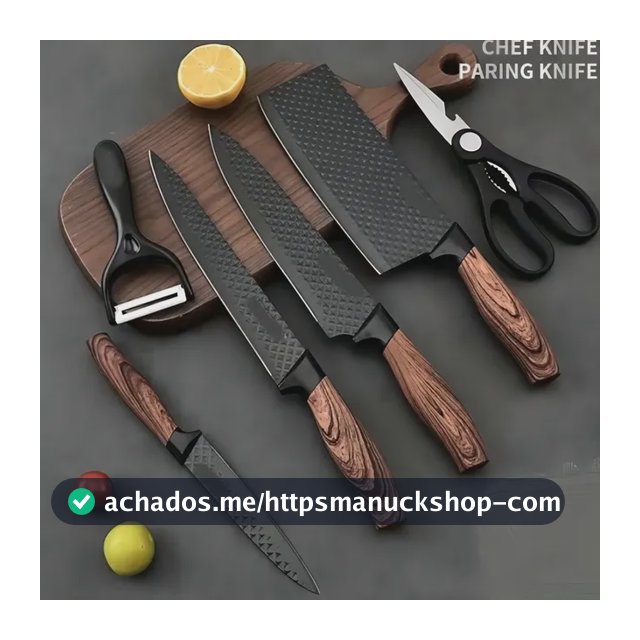 Kit Jogo De Facas Inox Corte Afiado Antiaderente Presente Cor Marrom-escuro