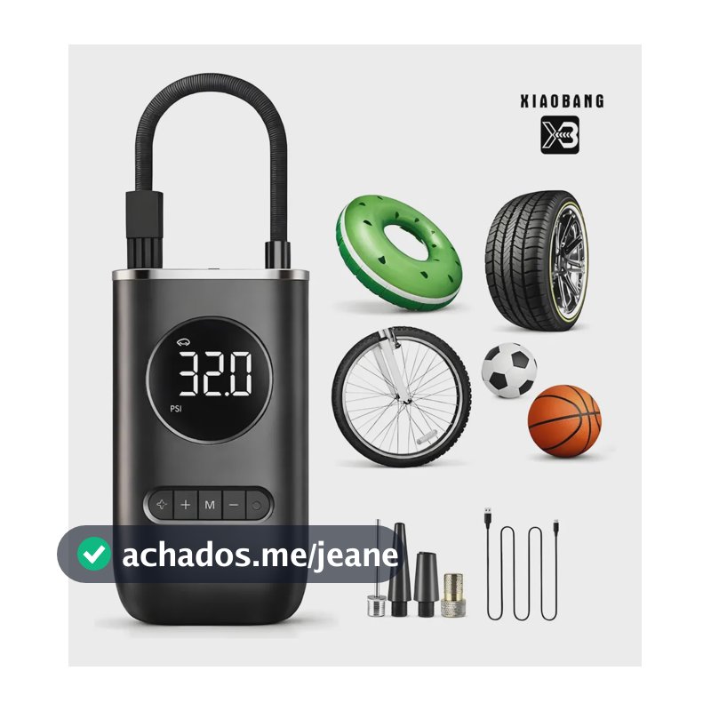 Mini Compressor De Ar Digital Portátil Para Pneus Recarregável Com Lanterna Carro Moto Bolas