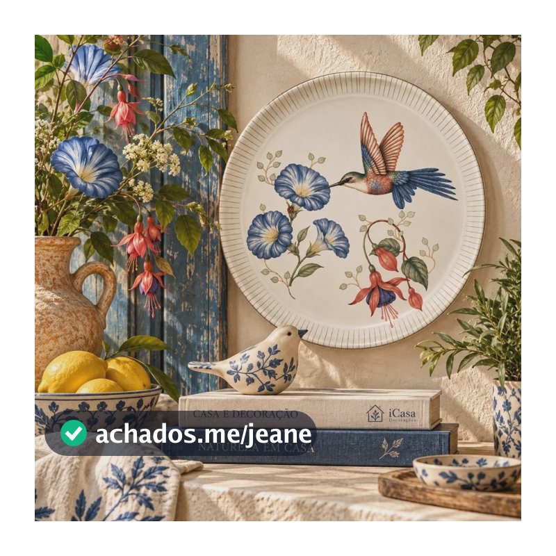 Prato Parede Decorativo Com Suporte Porcelana Floral Ø21,5cm Branco 00332 Prato Parede Decorativo Suporte Gancho Porcelana Cerâmica Pássaro Mandala Aves Tucono Azulejo