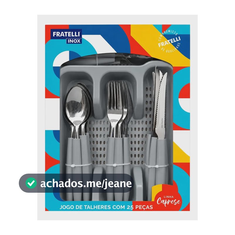 Jogo Talheres Inox 25 Peças Faqueiro Completo Luxo Cinza-escuro