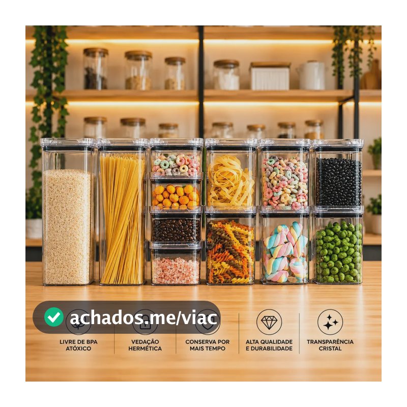 Kit Potes Porta Mantimento Hermético Quadrado Cozinha 12 Uni