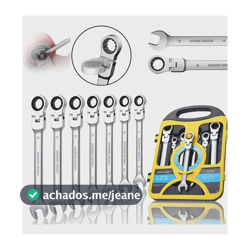 Chave Combinada Catraca Jogo Chaves 7pcs 8-19mm Cabeça Móvel Prateado