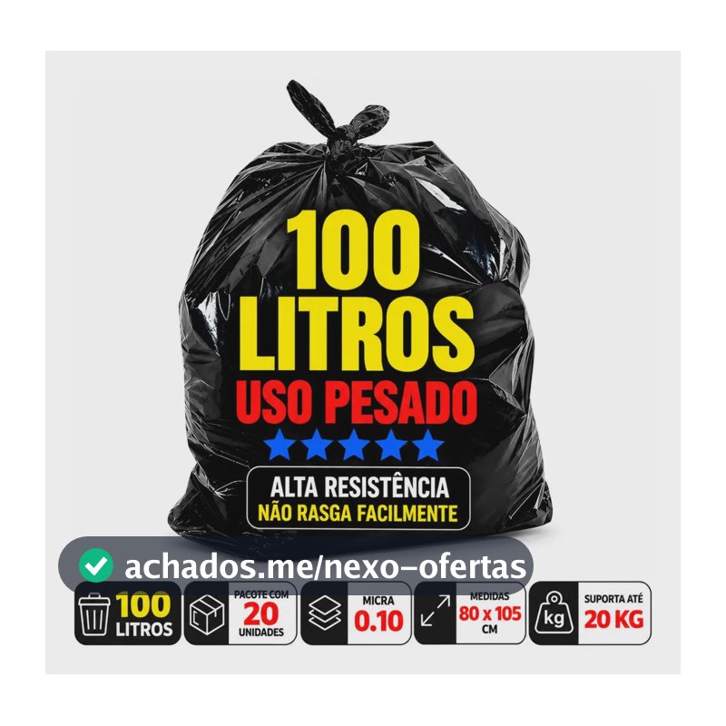 Saco De Lixo 100 litros reforçado grosso resistente Uso pesado pacote 20unidades J.a.a Ecommerce cor preto