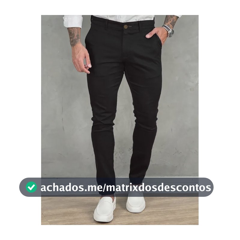 Calça Masculina Sarja Premium Social Esport Fino Bolso Lycra Preto Liso 48