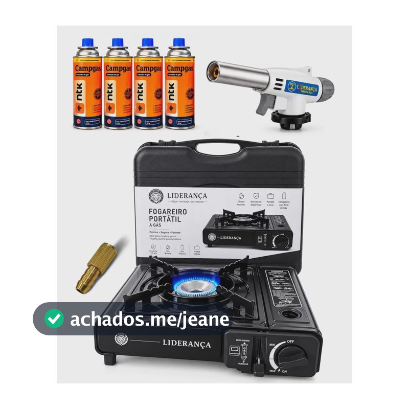 Kit Fogareiro Fogão Portátil Pesca Camping Com Acessórios Preto
