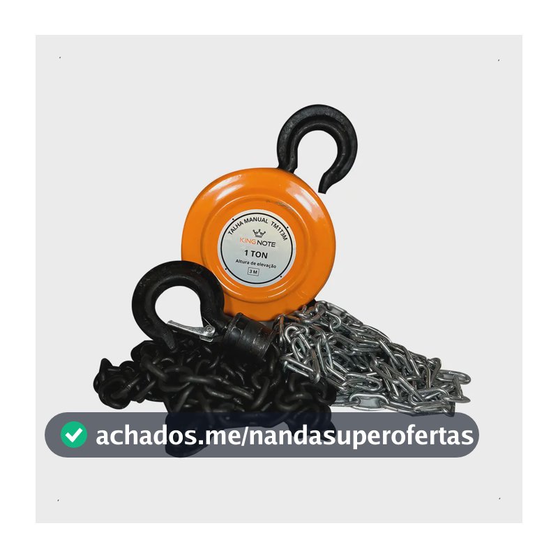 Talha Manual 1 Tonelada 1000kg Corrente 3 m de Elevação Com Freio