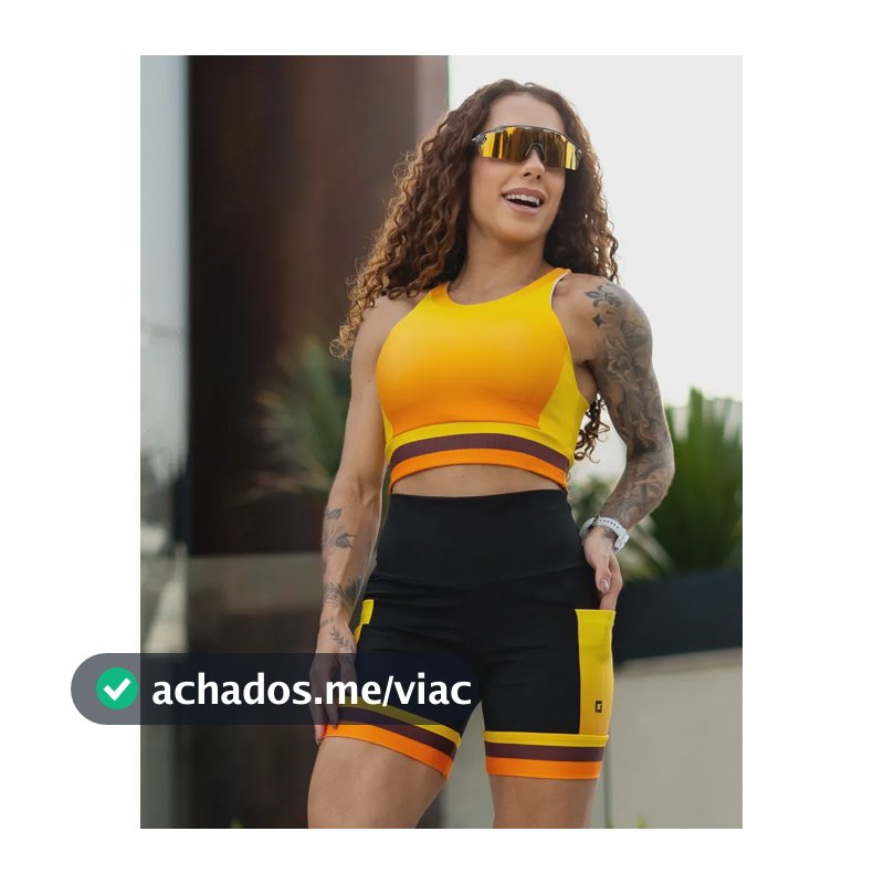 Conjunto Corrida Shorts Com Bolsos Cropped Alta Sustentação Laranja Energy Liso G