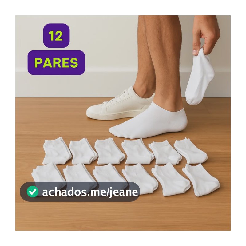 Kit 12 Pares Meia Soquete Cano Curto Unissex Adulto Premium 12 Branco 40-46