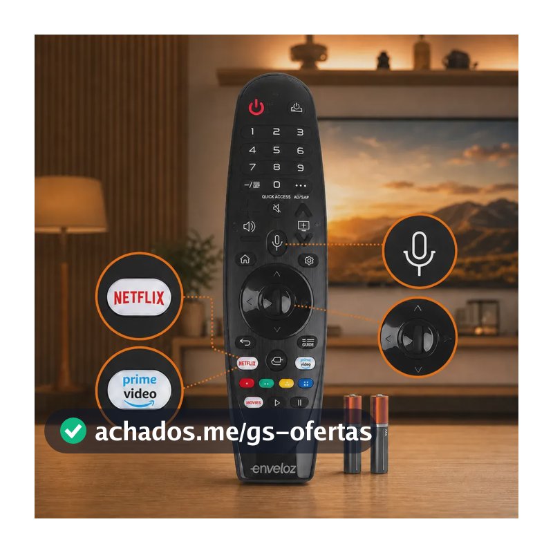 Controle Remoto Enveloz para TV LG ThinQ AI Magic com Comando de Voz e Pilhas