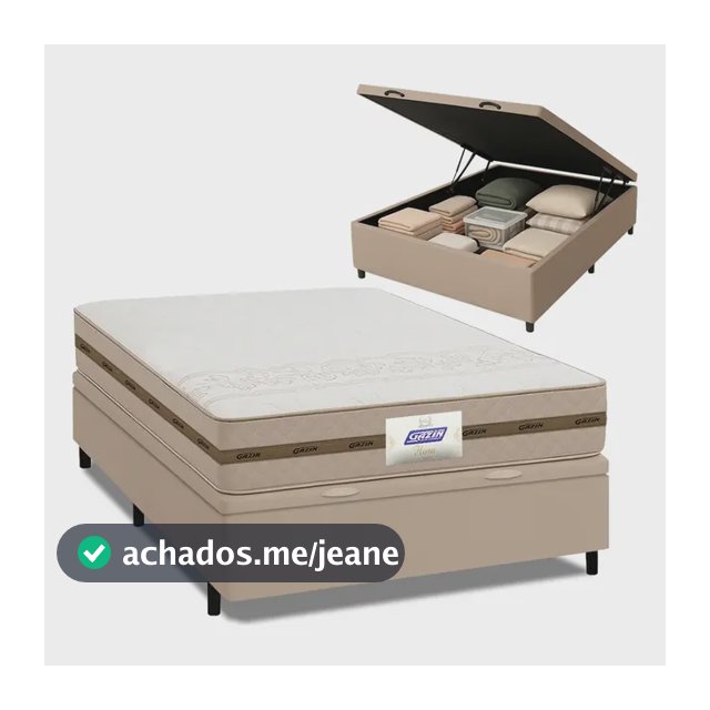 Cama Box Baú Casal Colchão Gazin Molas Flora Bege 138x188x63cm