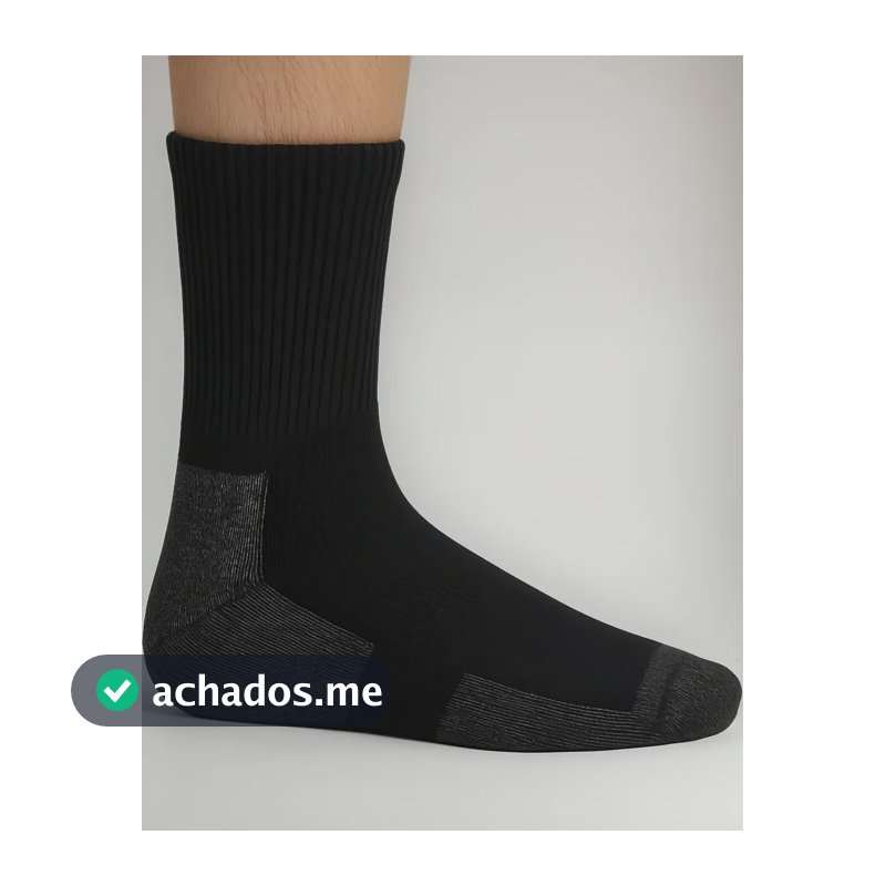 Kit 3 Pares Meia Cano Alto Unissex Plus Size Grossa Algodão Preto 44-47
