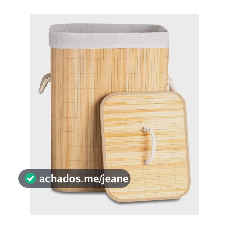 Cesto De Roupa Bambu Dobrável 50 Litros Lavanderia Banheiro Bege Lisa
