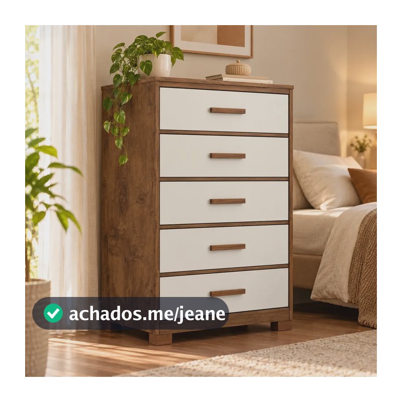 Cômoda Brilhante Moderna Com Gavetas  Quarto E Organização Canela/off White