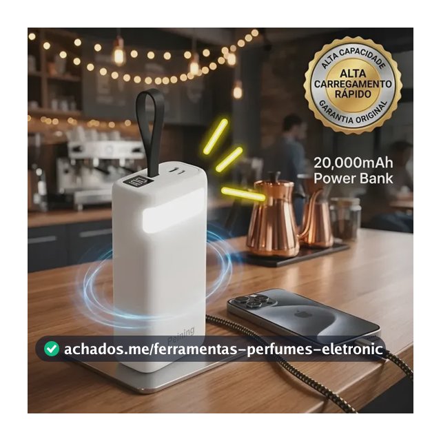 Carregador Portátil Power Bank 20.000 Mah Turbo Com Cabos