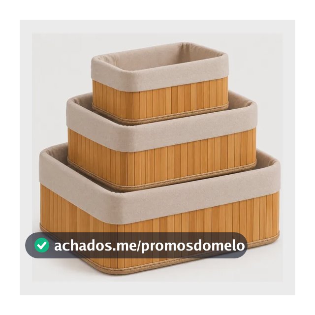 Kit 3 Cestos Organizadores De Bambu Retangulares Com Forro