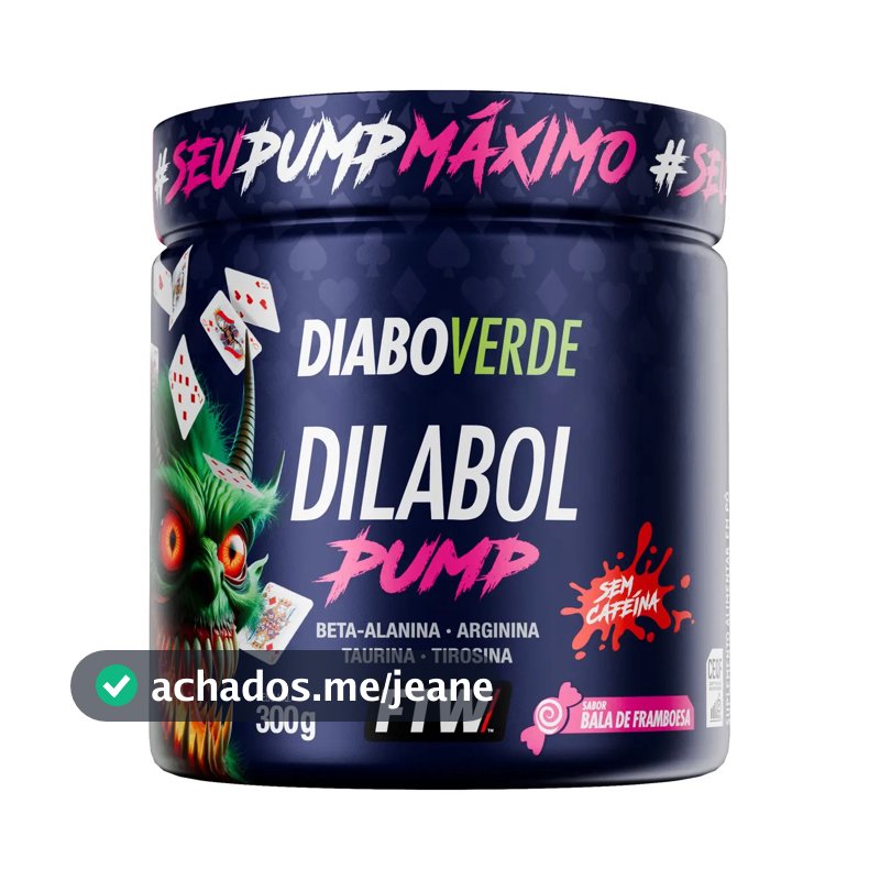 Pré Treino Dilabol Pump Diabo Verde Sem cafeína Pote 300g Sabor Bala De Framboesa - FTW