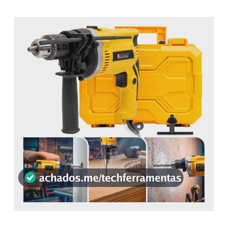 Furadeira Impacto Elétrica Profissional 13mm 900w Com Maleta Amarelo 220v 50hz-60hz