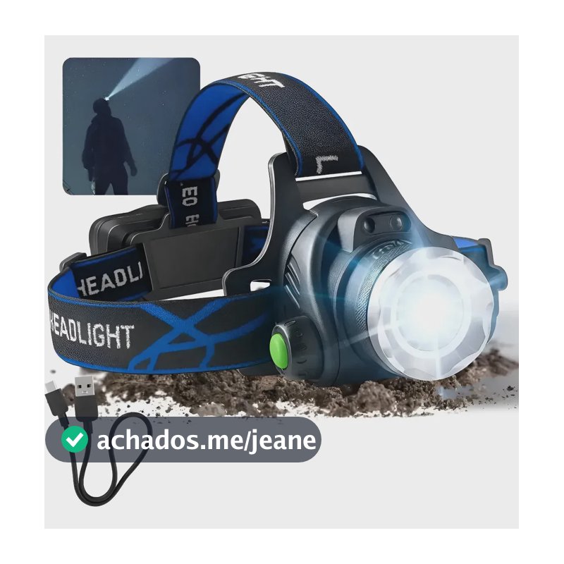 Lanterna Cabeça Led Hypercore 2km Zoom 3 Modos Recarregavel Alcance 2000 Metros 100000 Lumens Acampamento Pesca Caça Sitio Fazenda Mecânica Ciclista Testa Capacete Profissional Super Potente