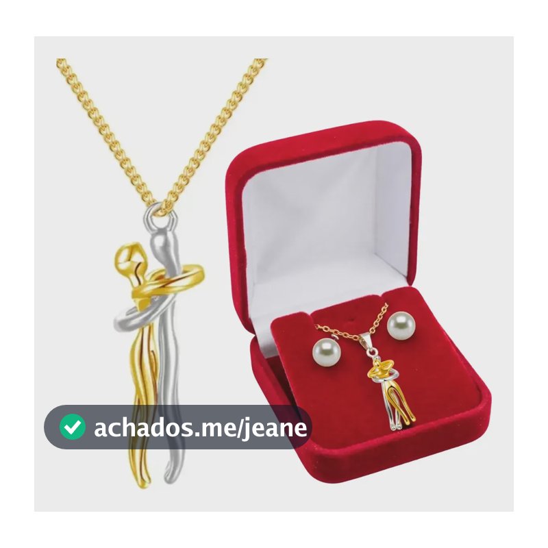 Colar Pingente Abraço Banhado Ouro 18k Caixa Presente Veludo Dourado