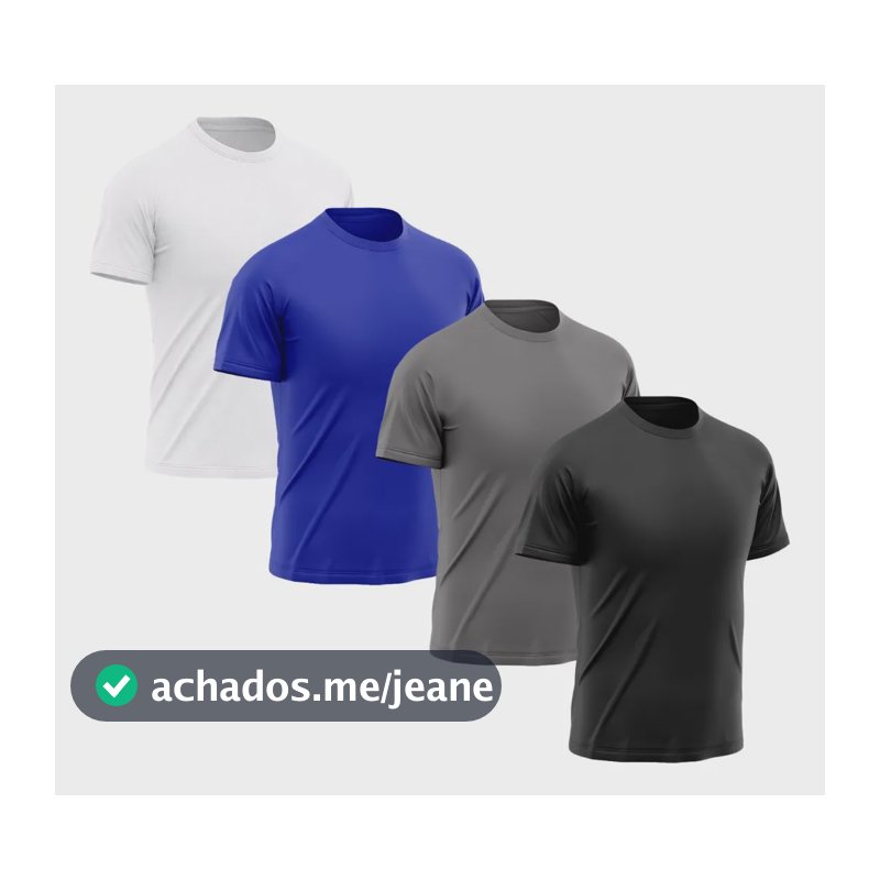 Kit 4 Camisetas Masculina Manga Curta Academia Treino Dry Preto, Branco, Cinza, Azul G