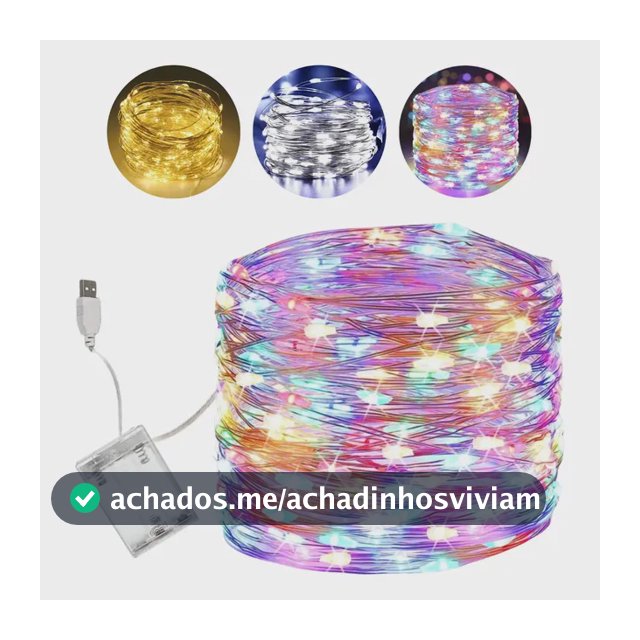 Cordão Fio De Fada 10m 100 Leds Enfeite Natal Branco Quente