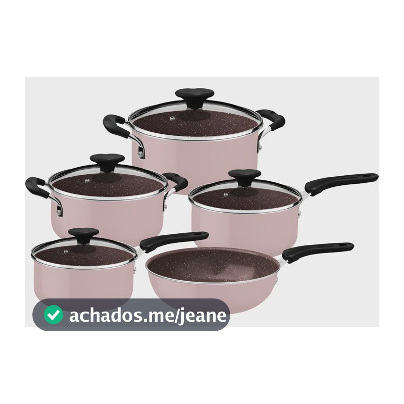 Jogo de Panelas Tramontina Tunis em Alumínio com Revestimento Interno Cerâmico e Externo Siliconado Rosa Trufado 5 Peças