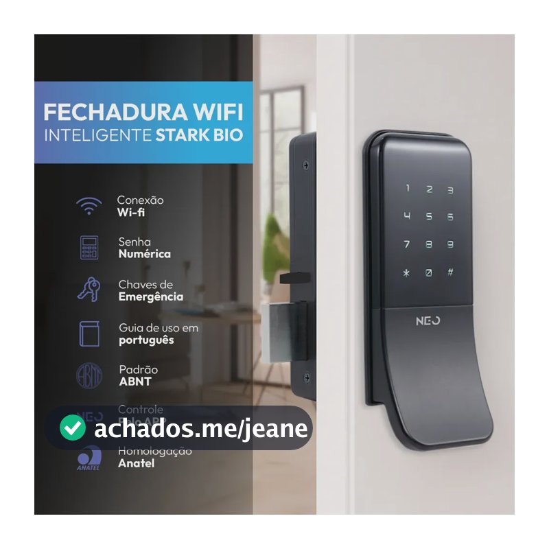 Fechadura Digital Inteligente Stark Sobrepor Wi-FI Biometria Preto Cod: 360535871 Neo Avant