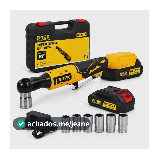 Chave De Catraca Elétrica 1/2 Portátil 21v 2 Baterias 110/220v Bivolt Kit Completo + Soquetes Profissional B-Tek Ferramentas Pro